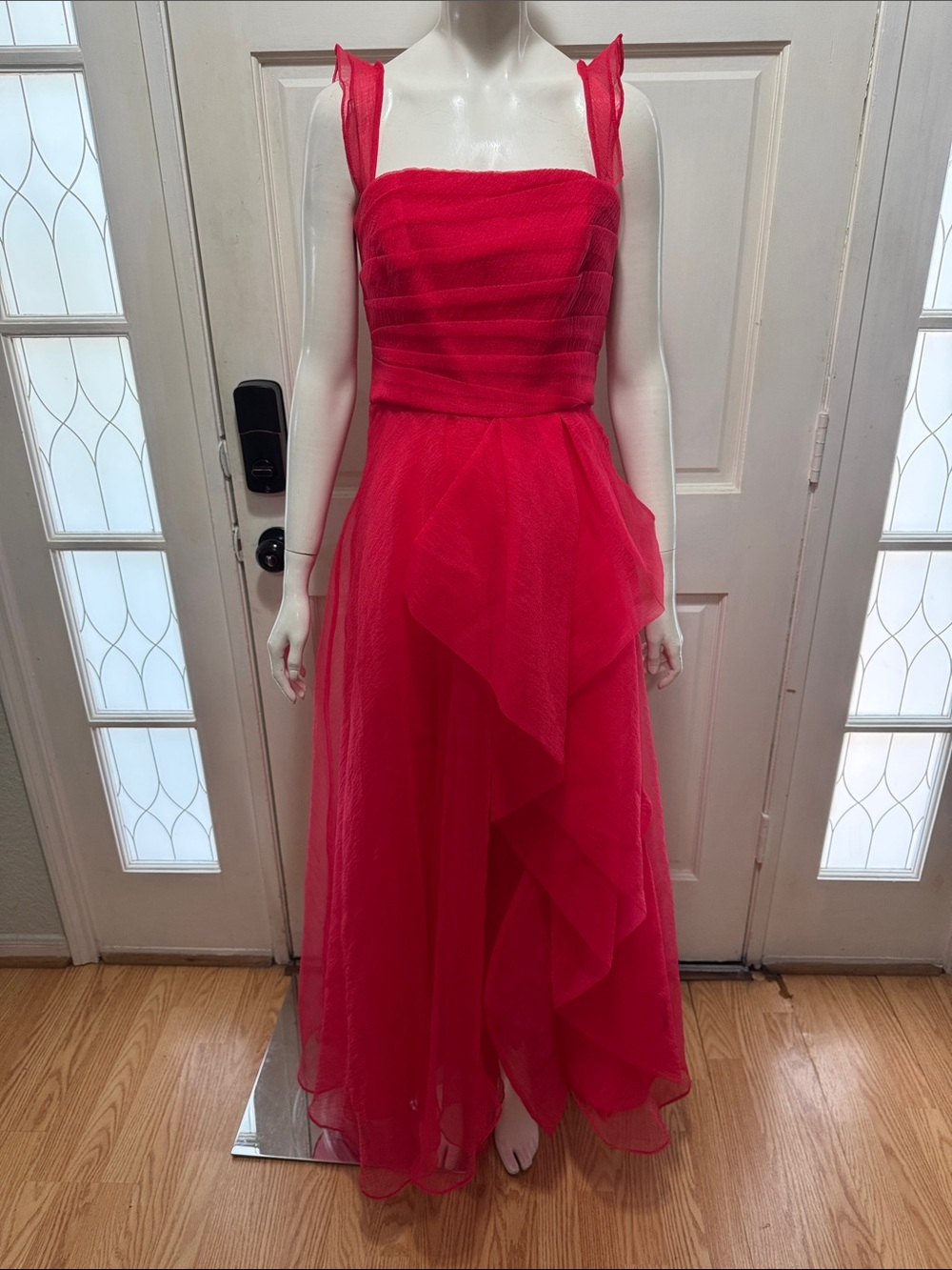 THeIA Teresa Strapless Draped Gown Red Ruffled Strap Evening Dress Size 8 - Picture 5 of 16